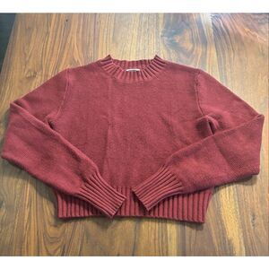 Zeagoo Women’s Red Seafood Knit Long Sleeve Cropped Pullover Sweater Size Medium